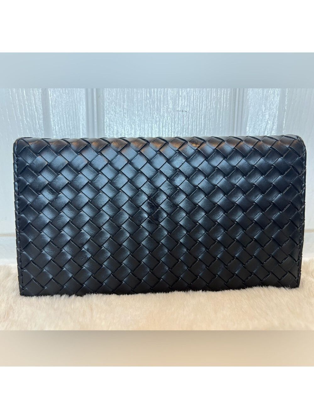 UU BLACK WEAVE FAUX LEATHER CLUTCH WALLET - Picture 2 of 15